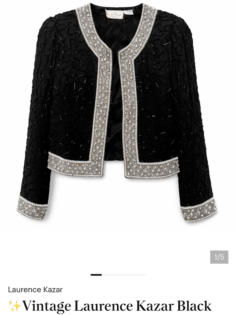 Laurence Kazar Black Jacket with Silver Crystal Trim